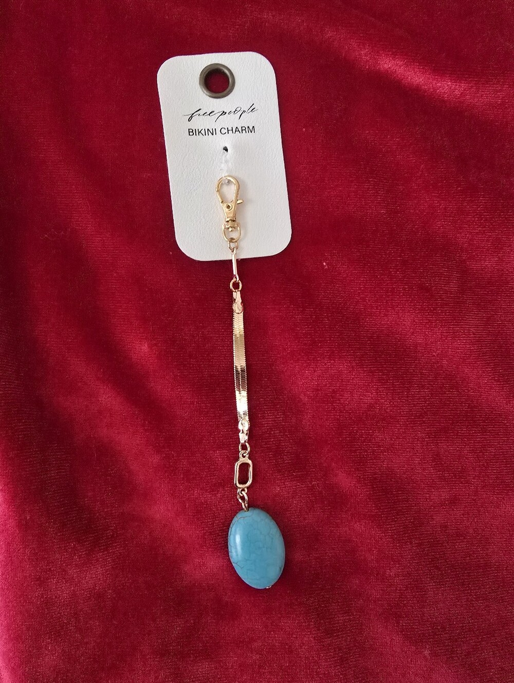 Free People Gold-Tone Bikini Charm with Turquoise Oval Stone